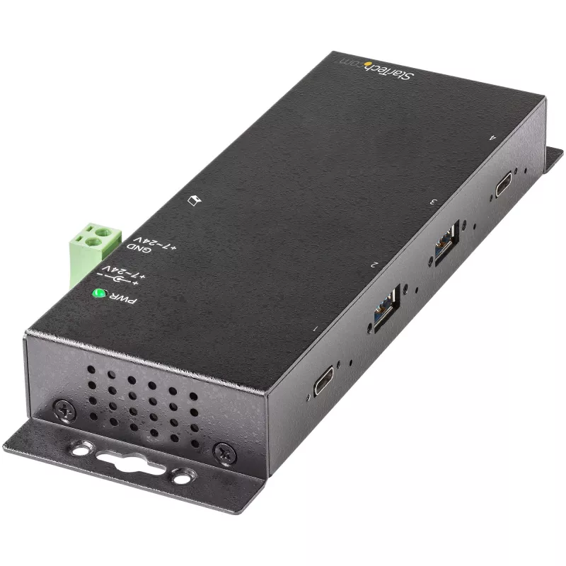 StarTech.com Hub USB-C de 4 portas 10 Gbit/s – Hub USB-C industrial em metal – 2x USB-C e 2x USB-A – Proteção contra sobretensões ESD – Anfitrião USB-C ou USB-A – Hub USB 3.2 Gen 2 Type-C autónomo e montável
