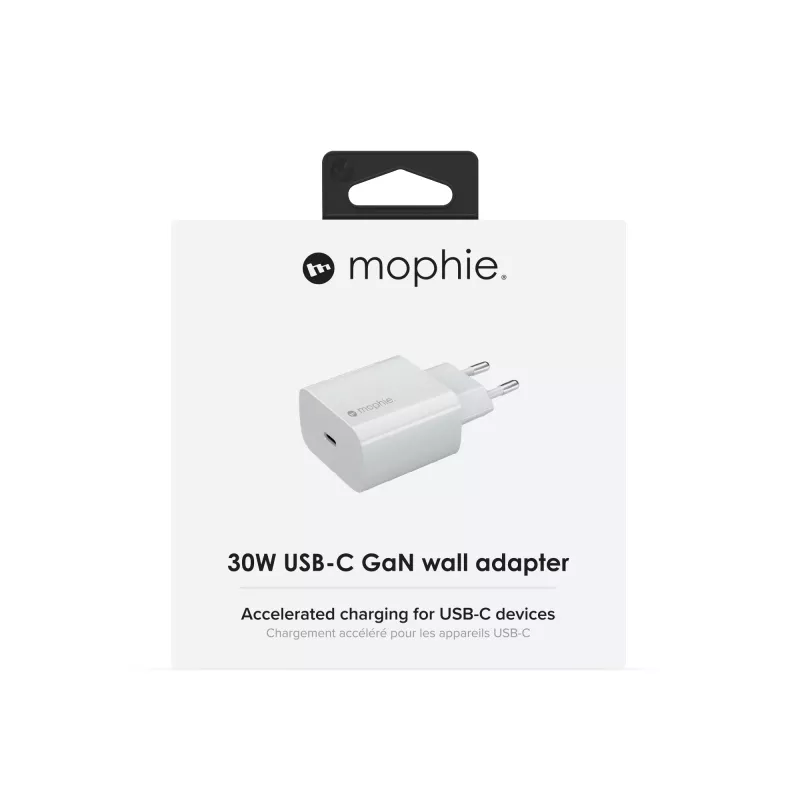 Adaptador de parede mophie Accessories USB-C 30W GaN Branco UE Carregamento rápido