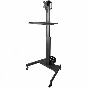 StarTech.com Carrinho Móvel para Workstation com Suporte para Monitor, Suporte para CPU/PC, Bandeja para Teclado – Carrinho Ergonómico de Altura Ajustável para Computador de Secretária – Estação de Trabalho Móvel com Rodas