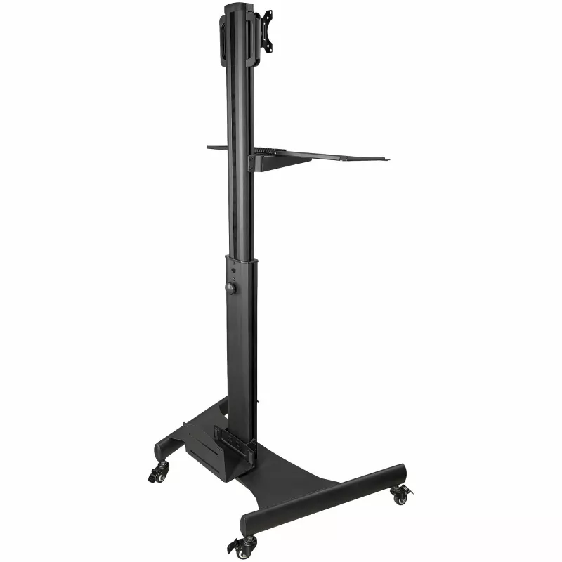 StarTech.com Carrinho Móvel para Workstation com Suporte para Monitor, Suporte para CPU/PC, Bandeja para Teclado – Carrinho Ergonómico de Altura Ajustável para Computador de Secretária – Estação de Trabalho Móvel com Rodas