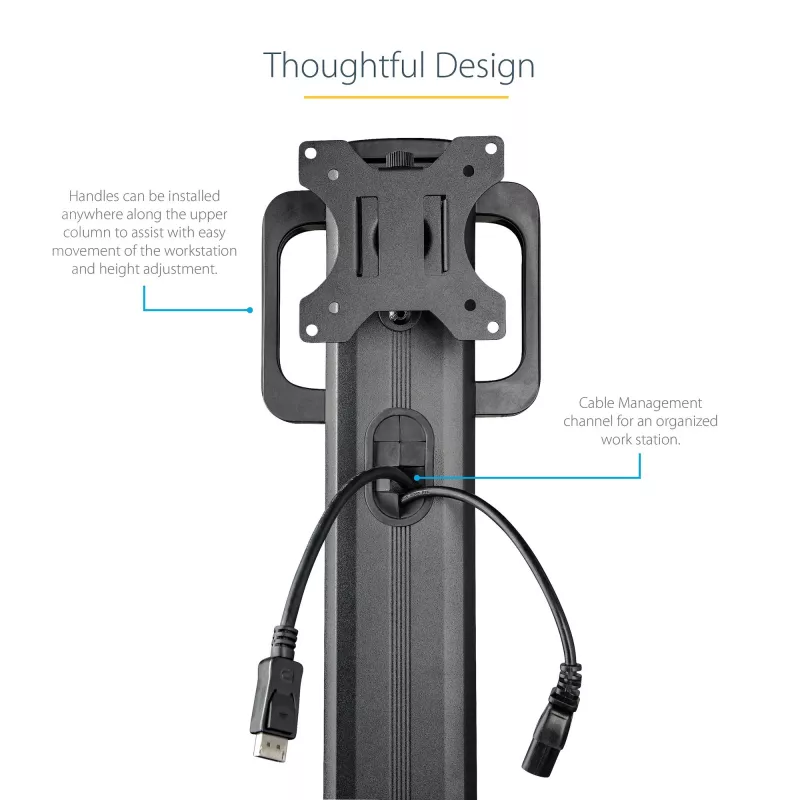 StarTech.com Carrinho Móvel para Workstation com Suporte para Monitor, Suporte para CPU/PC, Bandeja para Teclado – Carrinho Ergonómico de Altura Ajustável para Computador de Secretária – Estação de Trabalho Móvel com Rodas