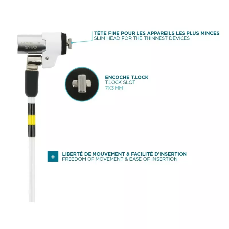 Cadeado de Segurança Rotativo Fino com Chave Mobilis 001325 T Lock Branco