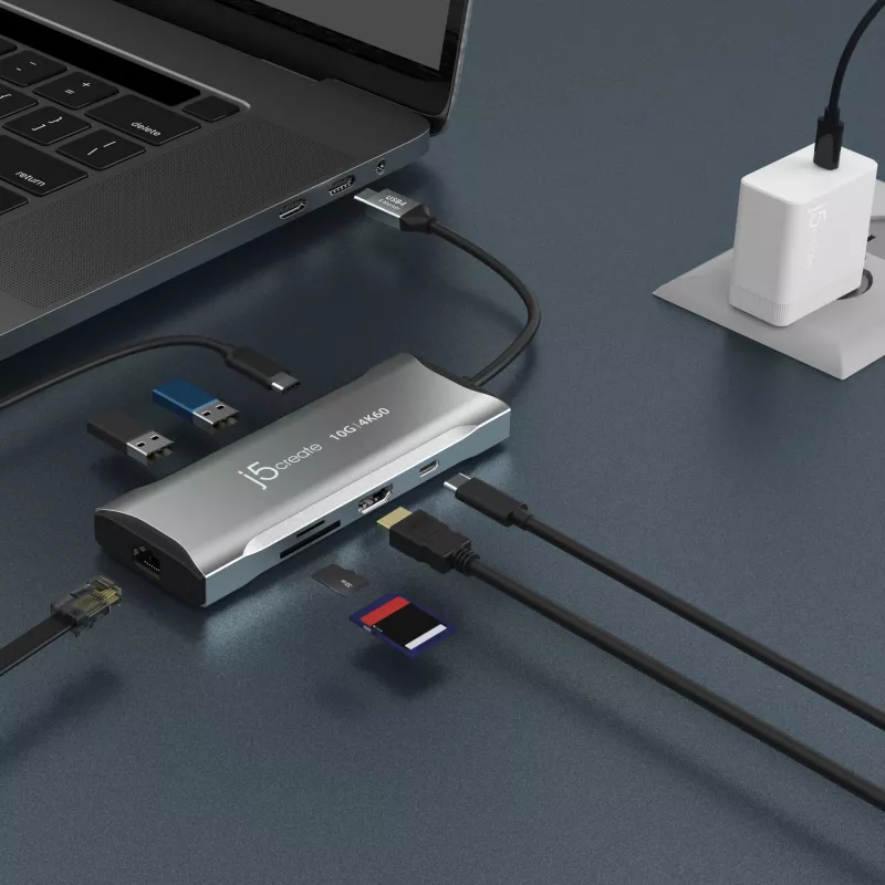 j5create JCD393 4K60 Elite USB-C® 10Gbps Mini Dock, Cinzento Espacial