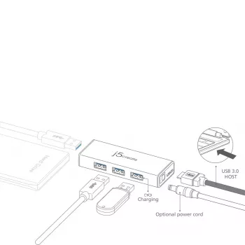 Hub USB j5create JUH340 4 portas USB 3.0 preto alumínio