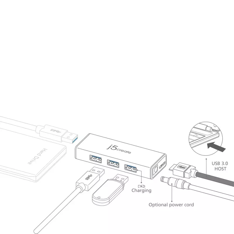 Hub USB j5create JUH340 4 portas USB 3.0 preto alumínio