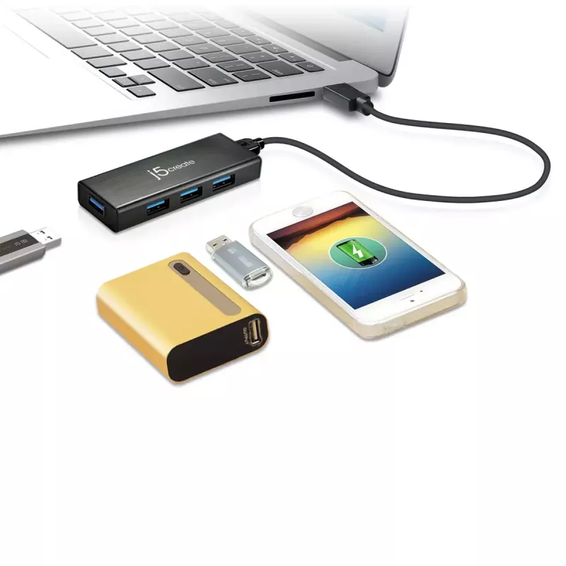 Hub USB j5create JUH340 4 portas USB 3.0 preto alumínio