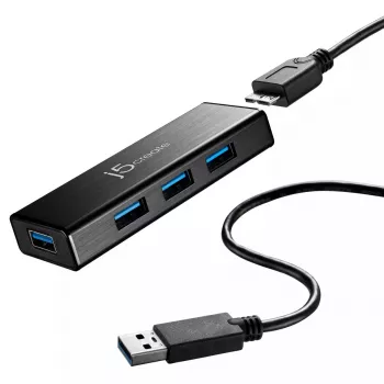 Hub USB j5create JUH340 4 portas USB 3.0 preto alumínio