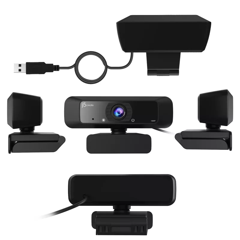 Webcam USB™ HD j5create JVCU100 com rotação 360°, resolução de gravação de vídeo 1080p, preto