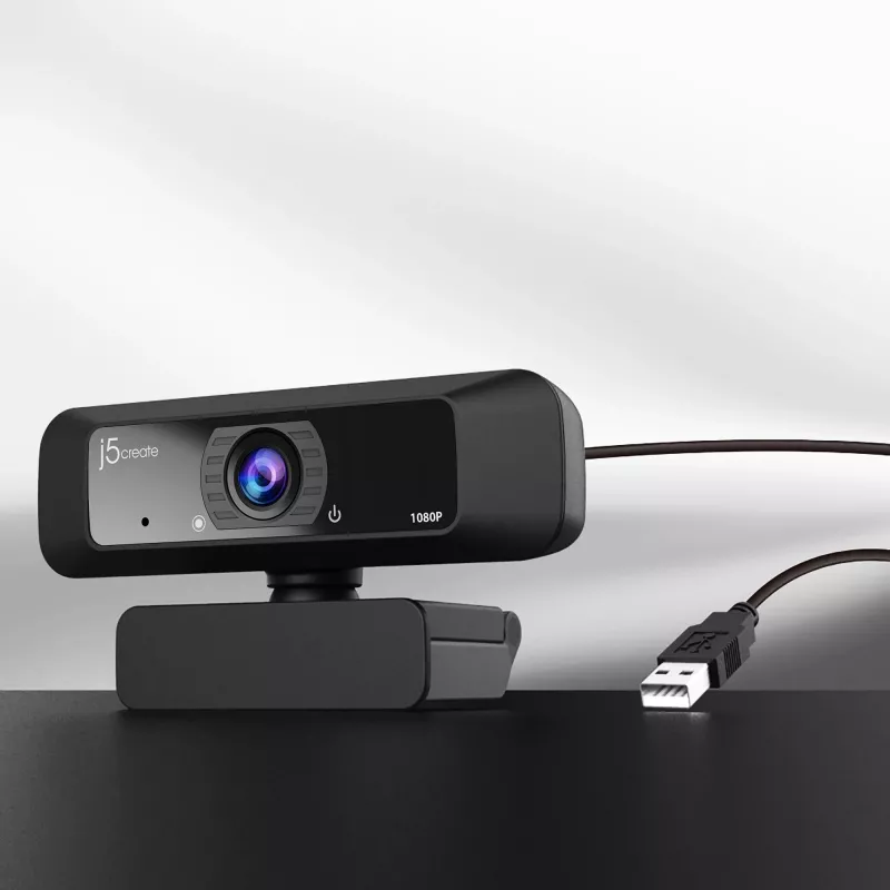 Webcam USB™ HD j5create JVCU100 com rotação 360°, resolução de gravação de vídeo 1080p, preto