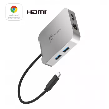 Adaptador multiportas USB-C® PD j5create JCD391 4K60 Elite, prateado