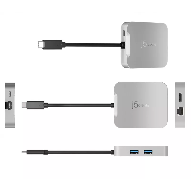 Adaptador multiportas USB-C® PD j5create JCD391 4K60 Elite, prateado