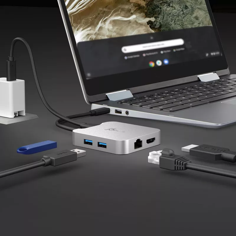 Adaptador multiportas USB-C® PD j5create JCD391 4K60 Elite, prateado
