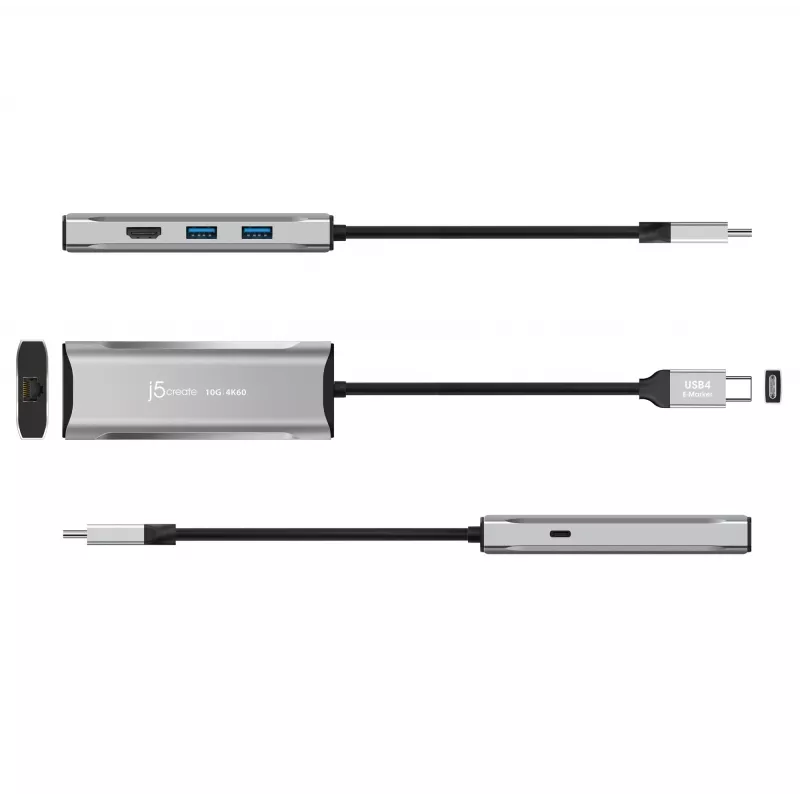 Dock de viagem USB-C® 10Gbps j5create JCD392 4K60 Elite, Space Grey