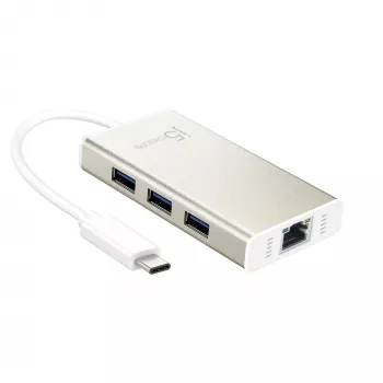 Adaptador múltiplo USB-C™ Gigabit Ethernet e hub j5create JCH471, Metallic Champagne