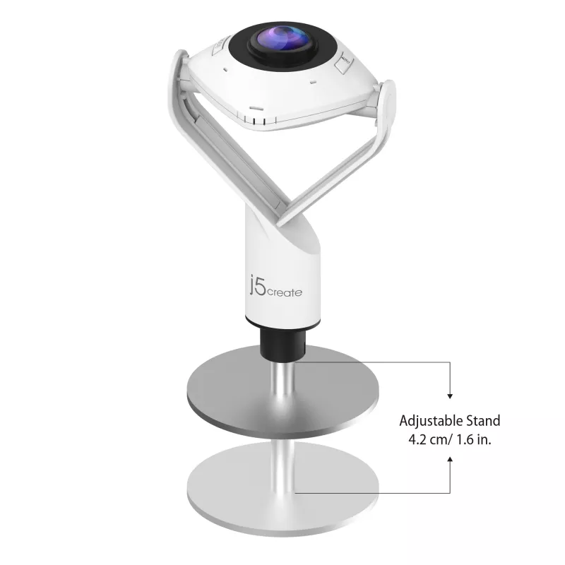 j5create JVCU360 360360° Webcam allround, resolução de gravação de vídeo 1080p, branco e preto