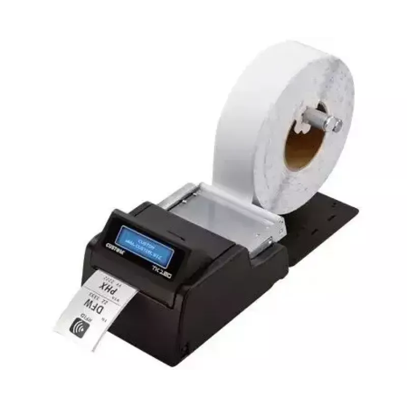 Impressora de etiquetas CUSTOM TK180 — transferência térmica, 300×300 DPI, 200 mm/s, largura máxima de papel 82,5 mm, Ethernet com fios, preto