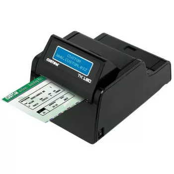 Impressora de etiquetas CUSTOM TK180 — transferência térmica, 300×300 DPI, 200 mm/s, largura máxima de papel 82,5 mm, Ethernet com fios, preto