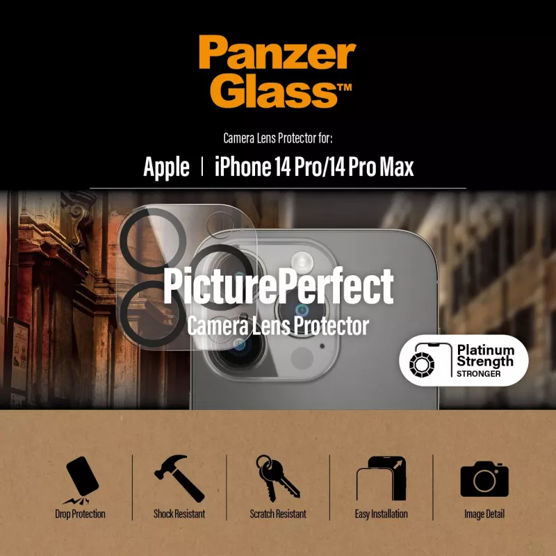 Proteção de objetiva de câmara PanzerGlass Apple iPhone 14 Pro 14 Pro Max resistente a riscos e choques