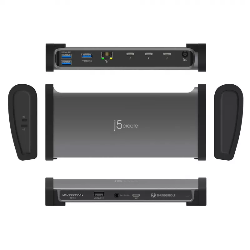 j5create JTD562 - Dock Thunderbolt™ 4 8K - EU, Com fios, Thunderbolt 4, 96 W, 3,5 mm, 10,100,1000 Mbit/s, Cinzento