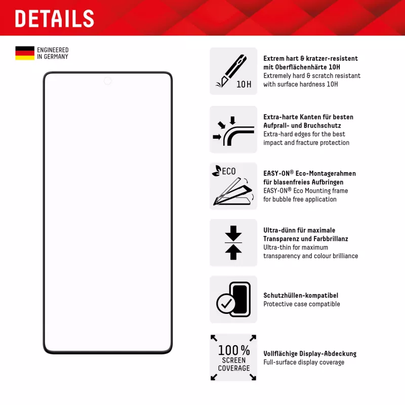 Displex Película protetora de ecrã Full Cover (10H) para Google Pixel 7 Pro, moldura de aplicação ecológica, cobertura total