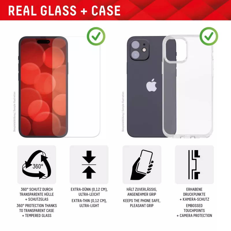 Película de proteção de ecrã + capa Displex para Apple iPhone 15 Plus, moldura de montagem Eco, resistente a riscos
