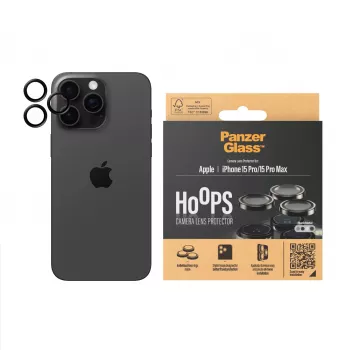 Proteção de lente de câmara PanzerGlass® Hoops® Metal preta iPhone 15 Pro | 15 Pro Max