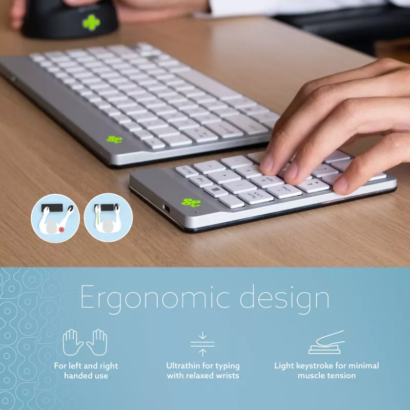 Teclado numérico R-Go Tools R-Go Numpad Break, teclado numérico ergonómico com software Break, Bluetooth, branco