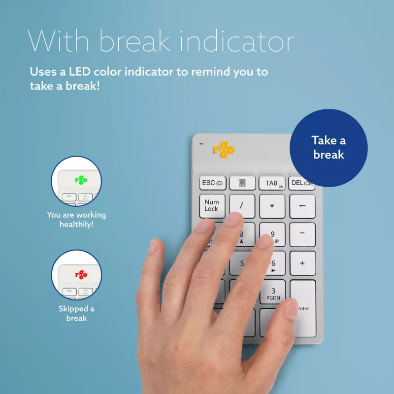 Teclado numérico R-Go Tools R-Go Numpad Break, teclado numérico ergonómico com software Break, Bluetooth, branco