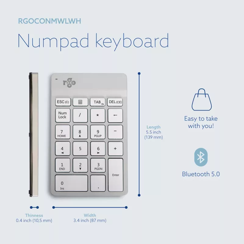 Teclado numérico R-Go Tools R-Go Numpad Break, teclado numérico ergonómico com software Break, Bluetooth, branco