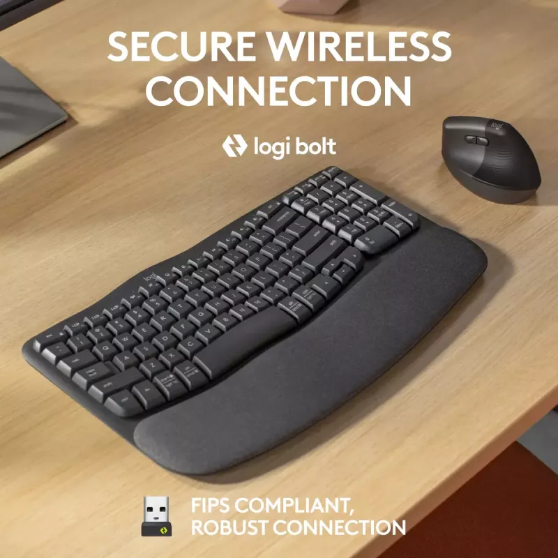 Logitech Wave Keys for Business Teclado ergonómico full-size sem fios