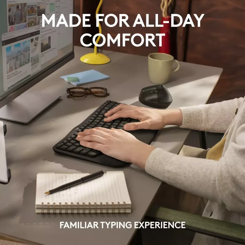 Logitech Wave Keys for Business Teclado ergonómico full-size sem fios