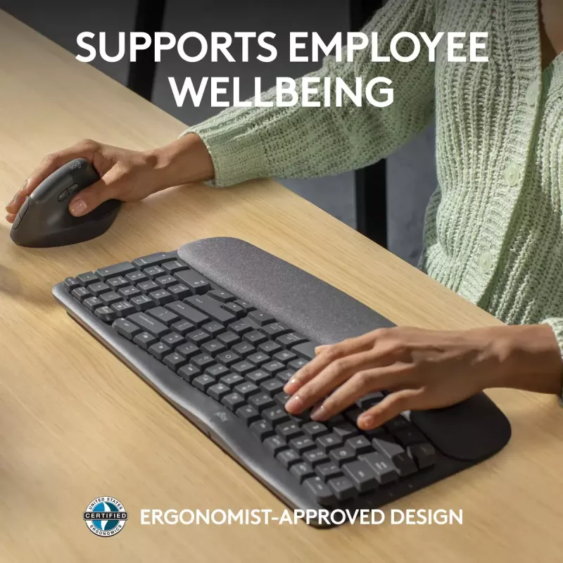Logitech Wave Keys for Business Teclado ergonómico full-size sem fios