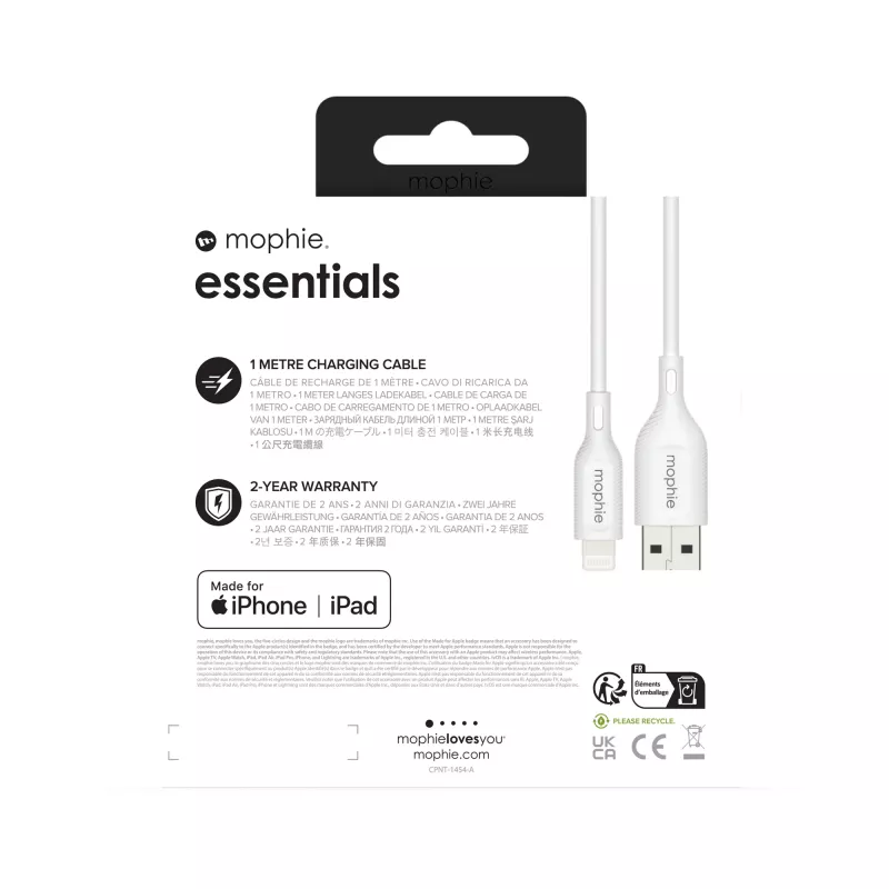 Cabo de carregamento mophie essentials 1M Lightning para USB A 12W