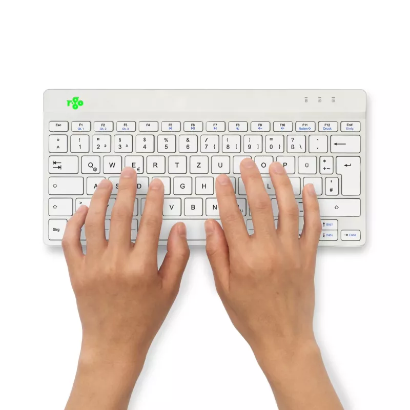 Teclado ergonómico R-Go Tools R-Go Compact Break, teclado compacto com software de pausas, QWERTZ (DE), Bluetooth, branco