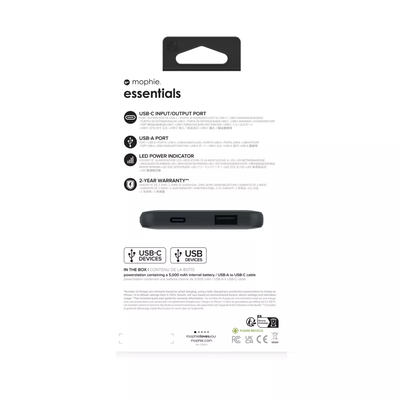 mophie essentials powerstation 5K 5000 mAh preto
