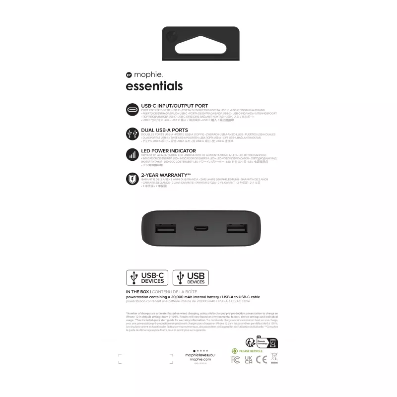mophie essentials powerstation 20K 20.000 mAh preto