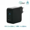 Carregador Ravanson Mobilis 100W GaN 2×USB‑C + 1×USB‑A AC para interior — para portátil, smartphone, tablet — preto