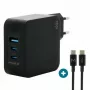 Carregador Ravanson Mobilis 100W GaN 2×USB‑C + 1×USB‑A AC para interior — para portátil, smartphone, tablet — preto