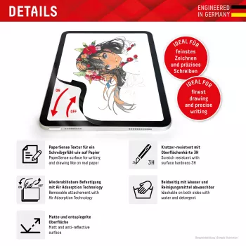 Película Displex TABLET PAPERSENSE para iPad Pro 11'' (1.ª/2.ª/3.ª/4.ª ger.)/Air (4.ª/5.ª ger.), película removível de escrita ou desenho com sensação de papel