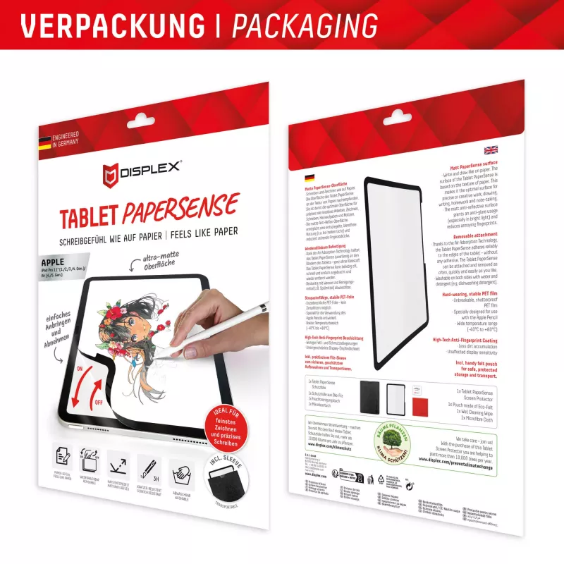 Película Displex TABLET PAPERSENSE para iPad Pro 11'' (1.ª/2.ª/3.ª/4.ª ger.)/Air (4.ª/5.ª ger.), película removível de escrita ou desenho com sensação de papel