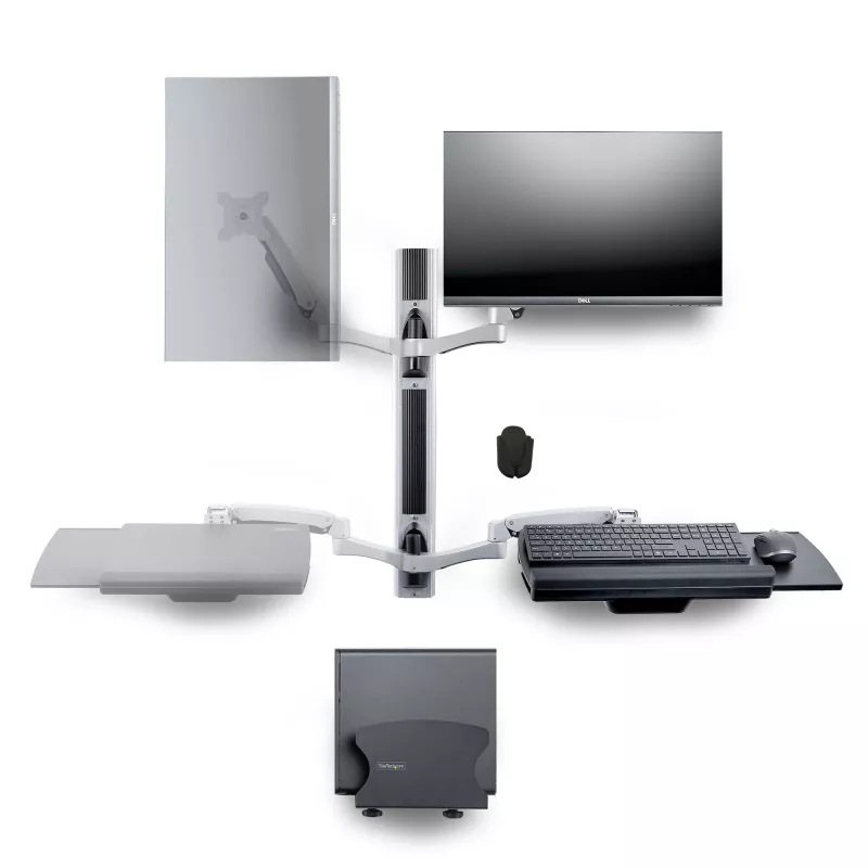 Estação de trabalho de montagem na parede StarTech.com, suporte VESA para monitores de 32 polegadas (22 lb/10 kg), suporte de monitor único totalmente articulado e bandeja para teclado com suporte para computador/PC de secretária, secretária elevatória
