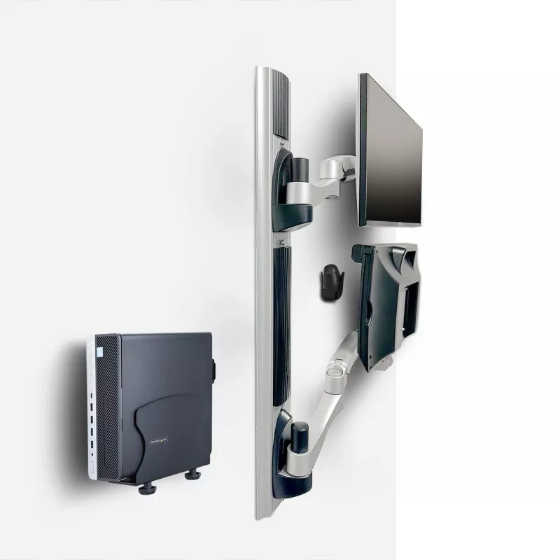 Estação de trabalho de montagem na parede StarTech.com, suporte VESA para monitores de 32 polegadas (22 lb/10 kg), suporte de monitor único totalmente articulado e bandeja para teclado com suporte para computador/PC de secretária, secretária elevatória