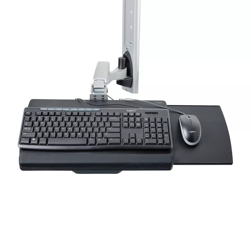 Estação de trabalho de montagem na parede StarTech.com, suporte VESA para monitores de 32 polegadas (22 lb/10 kg), suporte de monitor único totalmente articulado e bandeja para teclado com suporte para computador/PC de secretária, secretária elevatória