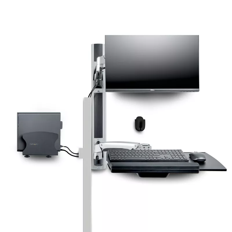 Estação de trabalho de montagem na parede StarTech.com, suporte VESA para monitores de 32 polegadas (22 lb/10 kg), suporte de monitor único totalmente articulado e bandeja para teclado com suporte para computador/PC de secretária, secretária elevatória