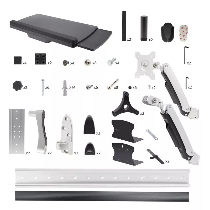 Estação de trabalho de montagem na parede StarTech.com, suporte VESA para monitores de 32 polegadas (22 lb/10 kg), suporte de monitor único totalmente articulado e bandeja para teclado com suporte para computador/PC de secretária, secretária elevatória
