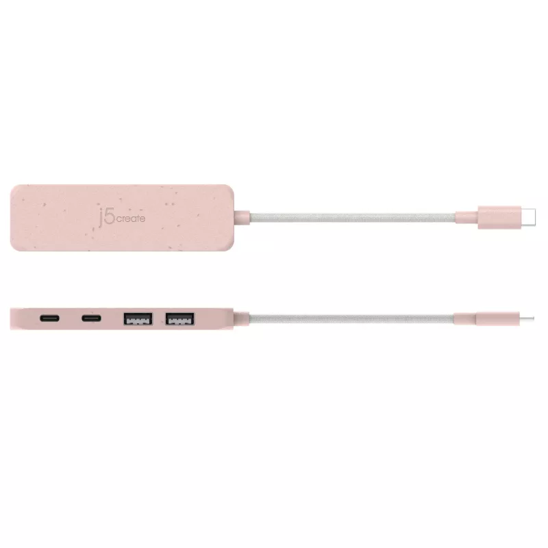 Hub USB-C j5create JCH342ER-N 4 portas Type-C Type-A Gen 2 10000 Mbit/s rosa
