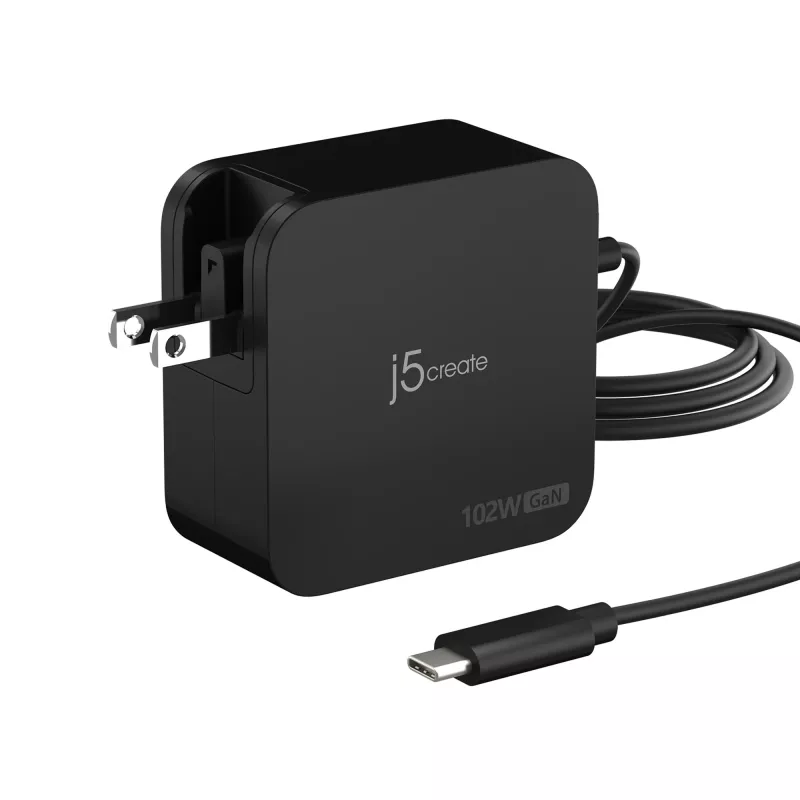 Carregador j5create 102W GaN PD USB-C 2 portas com fichas de alimentação intercambiáveis
