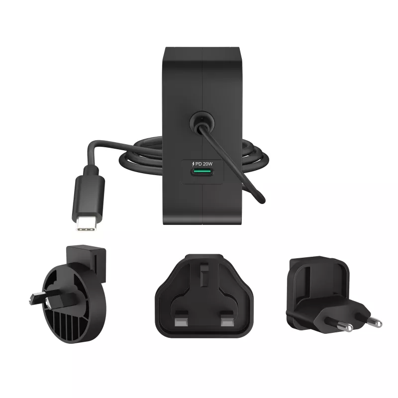 Carregador j5create 102W GaN PD USB-C 2 portas com fichas de alimentação intercambiáveis