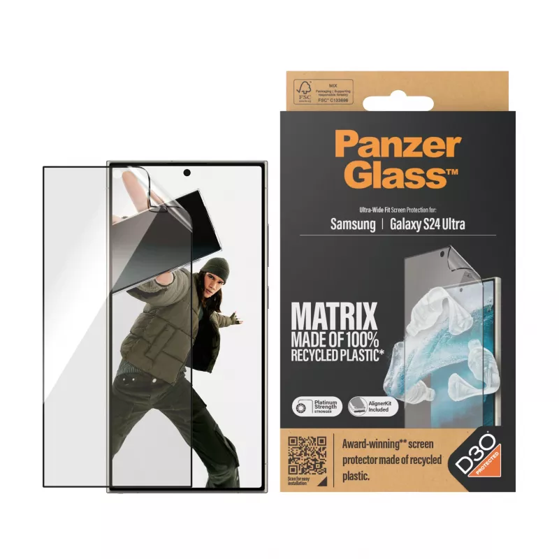 PanzerGlass ® ECO MATRIX proteção de ecrã com D3O® Samsung Galaxy S24 Ultra | Ultra-Wide Fit com AlignerKit