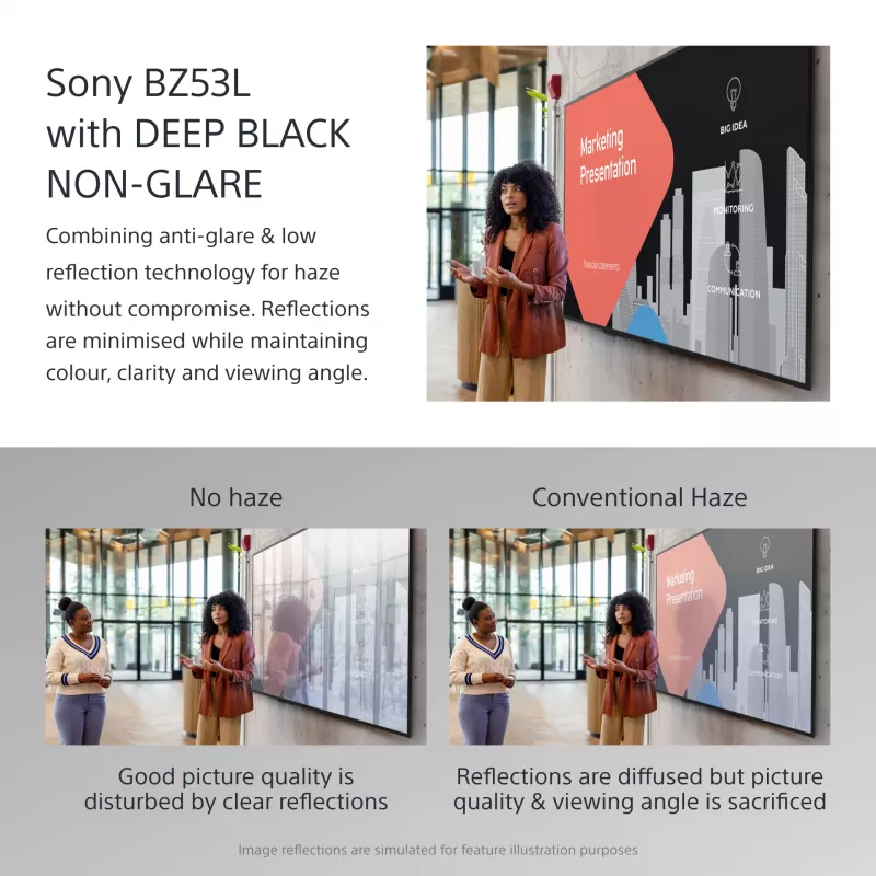 Ecrã profissional Sony BRAVIA FW-98BZ53L 4K HDR Full Array LED, 780 cd/m2, Deep Black Non-Glare 47% Haze, 24/7 e 5 anos PrimeSupport